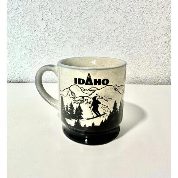 ISC Vintage Tan Speckled Idaho State Souvenir Coffee Mug Elk and Mountains Theme - Picture 3 of 6